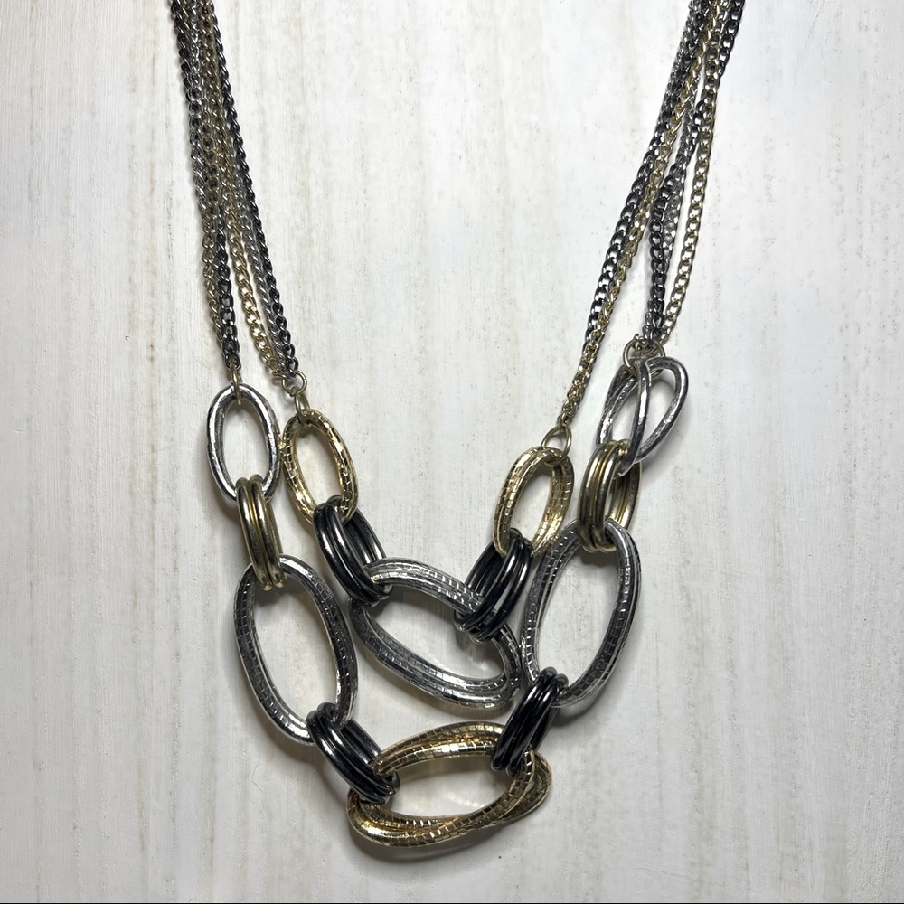 Mixed Metals Gold Pewter and Silver Tone Chain Link Statement Necklace